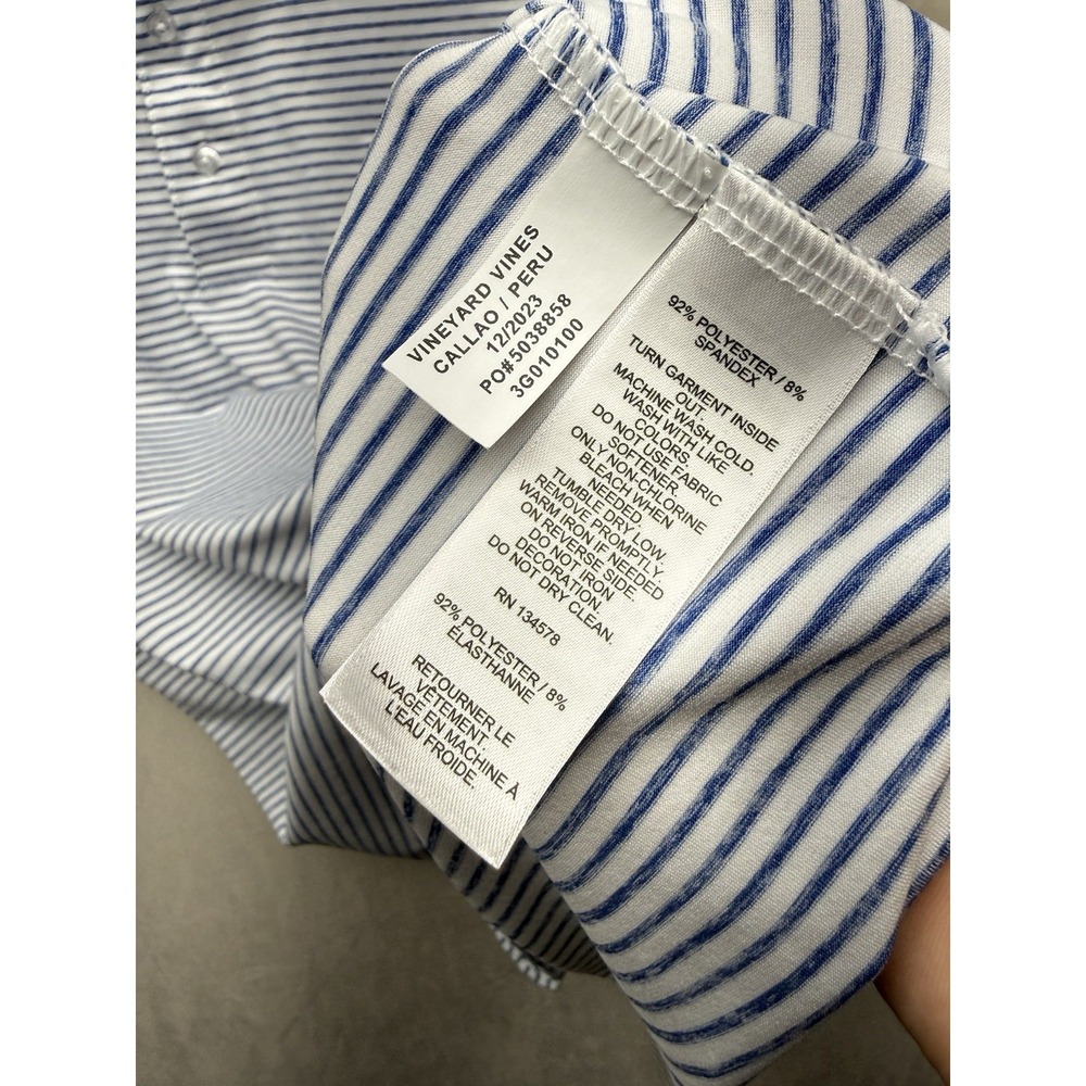 Vineyard Vines On-The-Go Sankaty Polo Shirt Mens L Blue Stripe Performance Golf - Picture 8 of 8